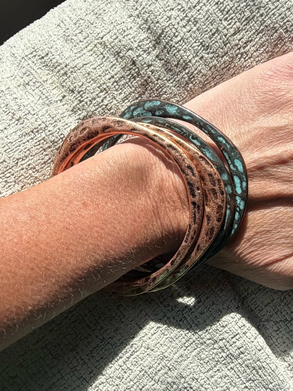 Stacked Copper and Turquoise Patina Bangle Set - Women Jewelry